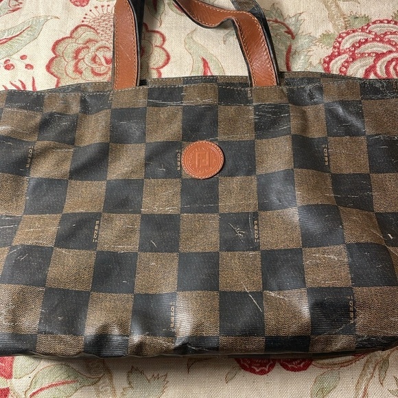 Fendi Sac a main en toile Checkered Tote Bag Brown and Black As Is Vintage - Picture 13 of 17